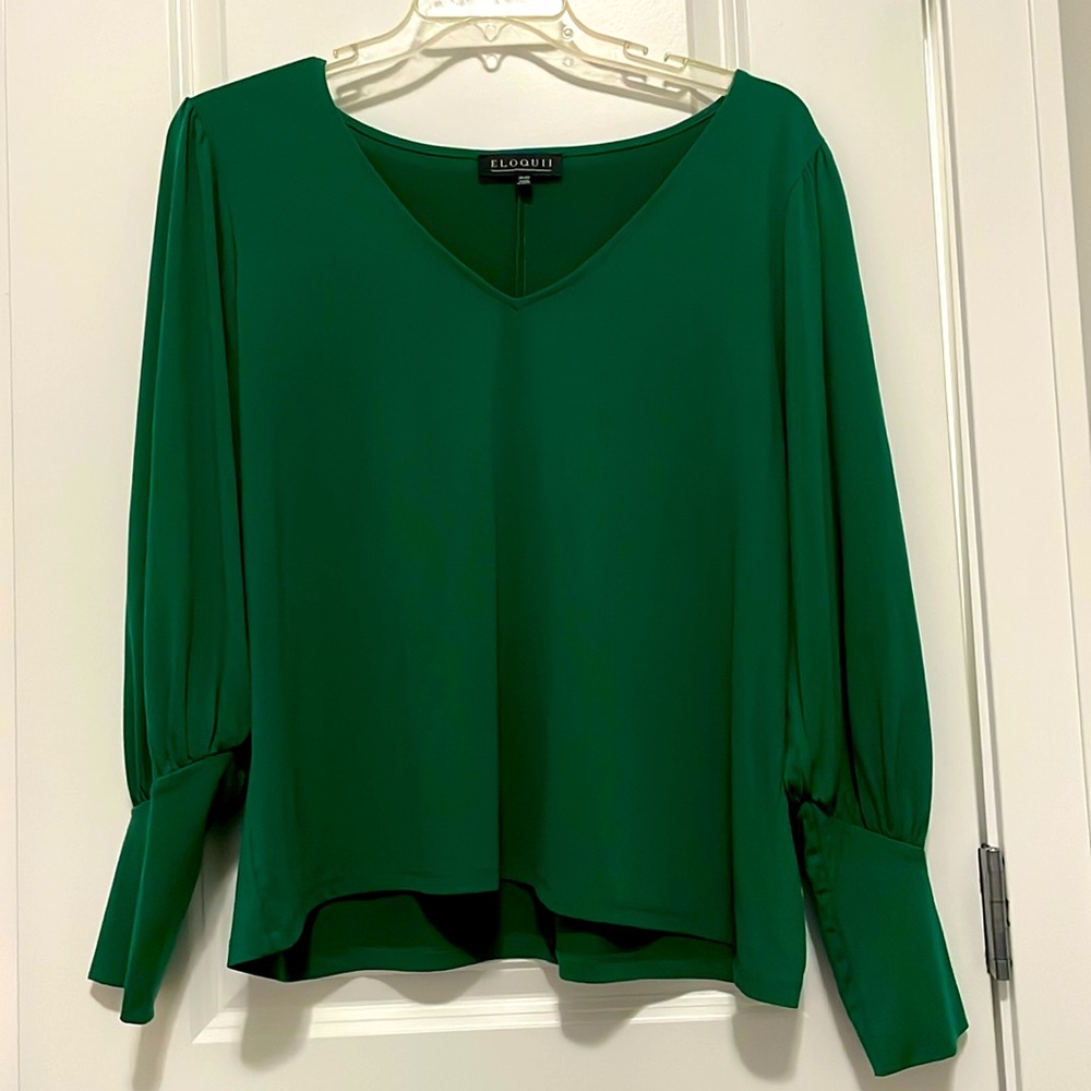 Green deep V-neck blouse
